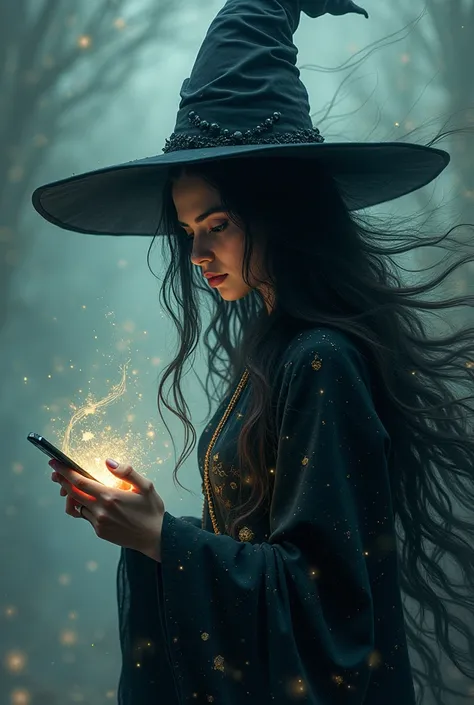  Witch Hat ,  very long hair, Smartphone
