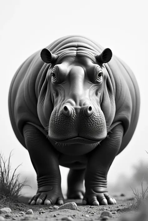 black and white photo of a hippo
