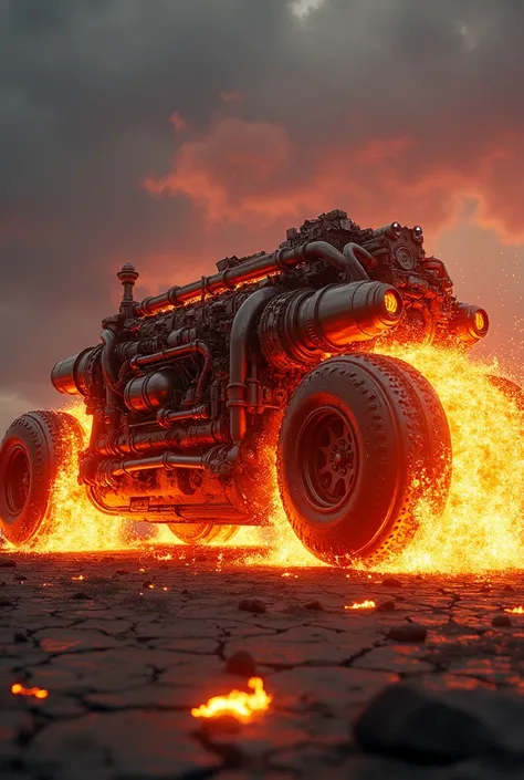 A car engine that gives off magma