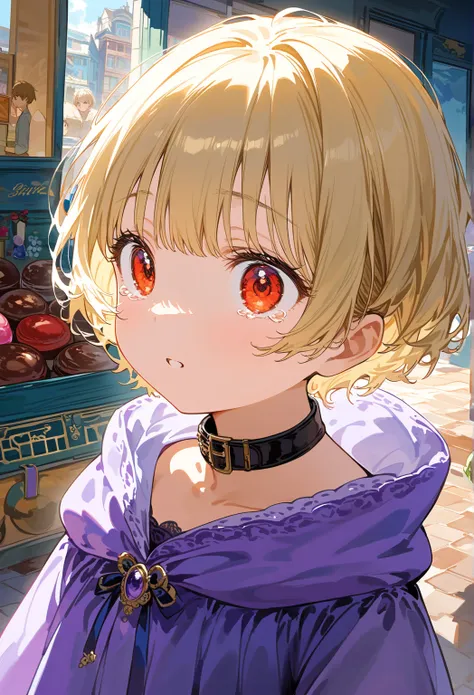 masterpiece,  best quality,  Very detailed, (Illustration,  Official Art: 1.1),  1 girl, (((Blonde)))), (((  short hair ))), Light golden hair,,  short hair  (()) ,  cute face, Big Eyes,Red eyes, masterpiece,  best quality, ((( very delicate and beautiful ...