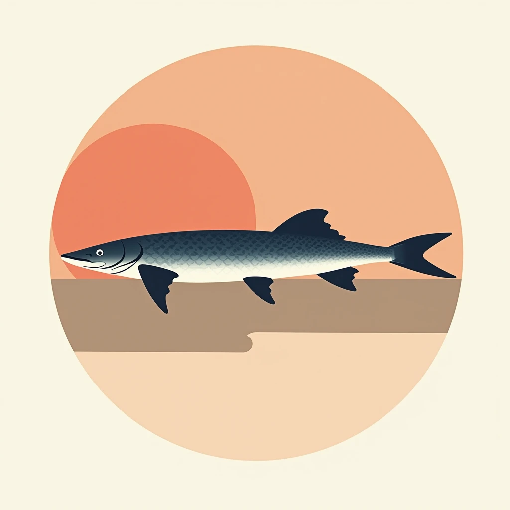 Chinese Sturgeon，Art Painting，illustration，Minimalist， vector graphics，Geometric style，Side View，Large color blocks