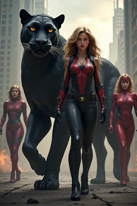 A panther with a woman and his super hero team 