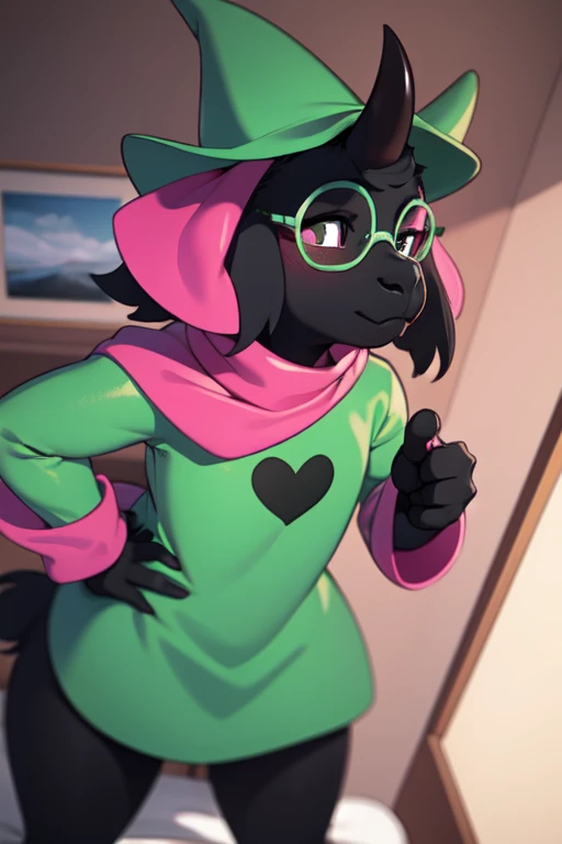 gay duo, (ralsei, goat, black fur, pink horn), male, toddler, (big sheath), (hyper balls), equine penis, looking down, pov, low-...