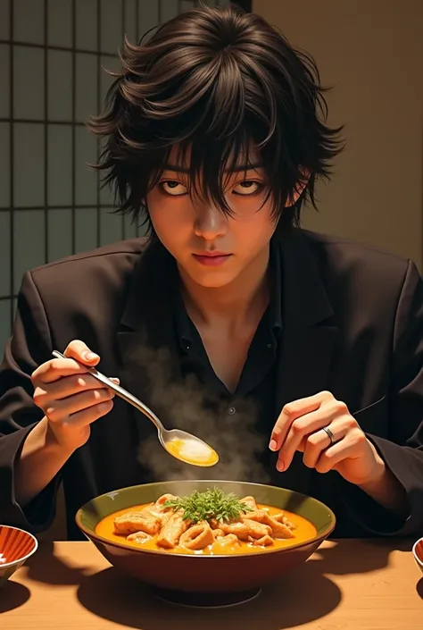 Yonezu Kenshi eating curry