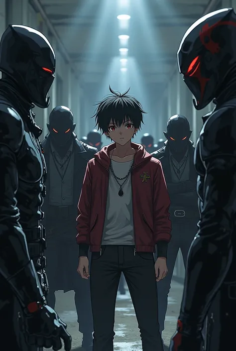 anime boy (age=21) surrounded by enemys 