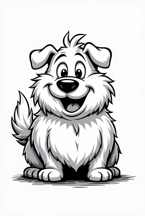 medium dog cartoon in black and white,  hairy