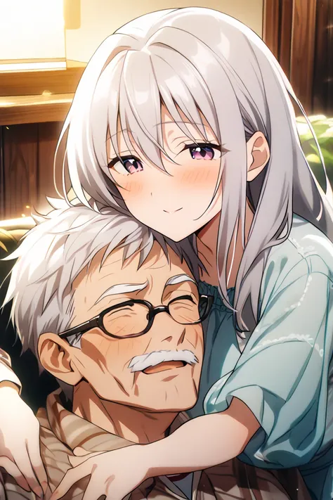  1 girl,  best quality,  gaze, Family get-together, grandpa and grandma