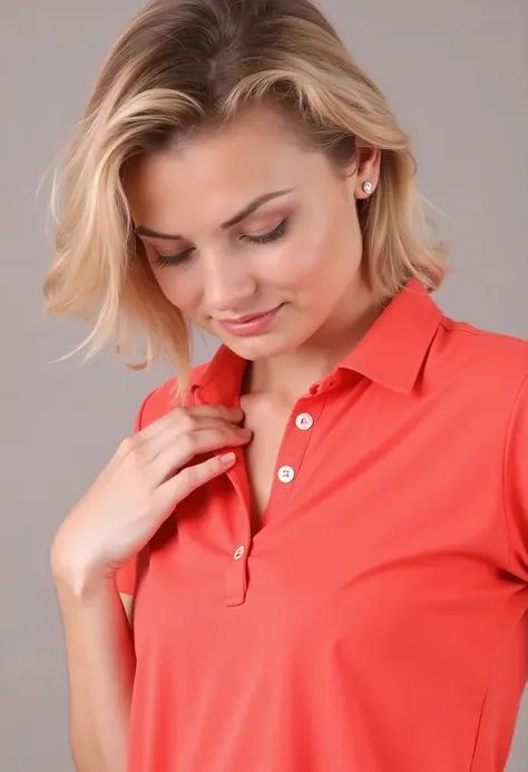 arafed woman in a red polo shirt is posing for a picture, red polo shirt, red polo shirt, wearing polo shirt, Aleksandra Waliszewska, Magdalena Radziej, collared shirt, anastasia ovchinnikova, valentina remenar, Alina Ivanchenko, Yelena Belova, shirt, red ...