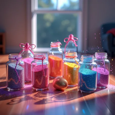 Add a table that has jars of glitter on top of the floor 