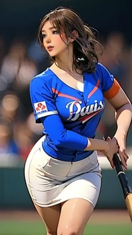 A very beautiful woman wearing a Seibu Lions uniform,Hitting at Giants Stadium、 bat