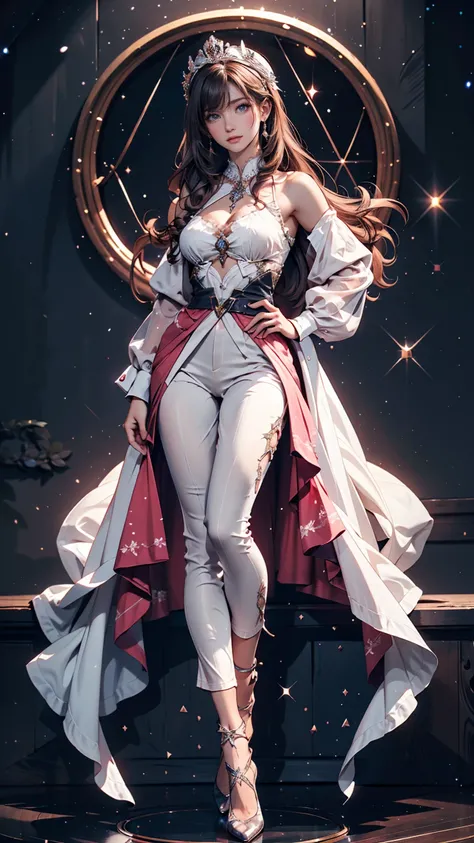 masterpiece, Beautiful Goddess of the Void,  full body wearing white transparent clothes standing under the night stars in the sky, Transparent pants disappear,  full body standing, Tall Person, Thin legs,  face details,  detailed body part details , 8k wa...