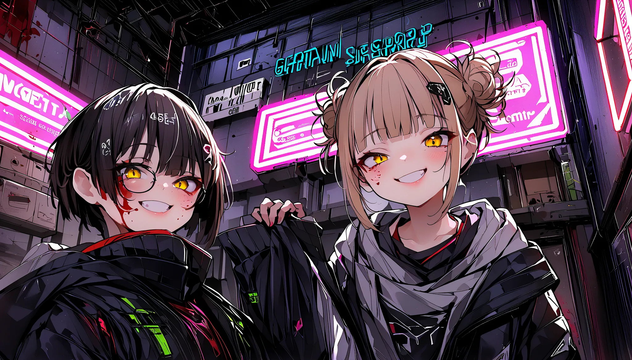 score_9, score_8_up, score_7_up, score_6_up, score_5_up, score_4_up, cyberpunk,  1 girl、 toga himiko、good、 yellow eyes、cheeky fa...