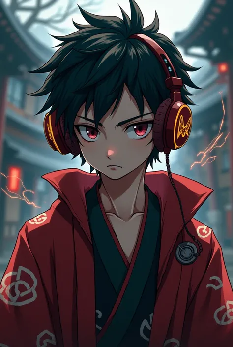  Make of a boy  with headphones, An OC in the style of Demon Slayer  (kimetsu no yaiba)