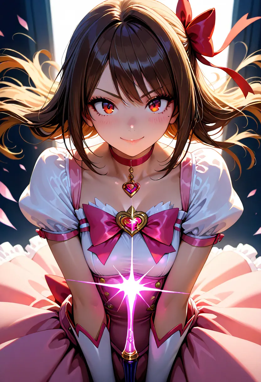 masterpiece, best quality, very aesthetic,dramatic lighting,1girl, solo, magical_girl, smile, dynamic_pose, long magic wand