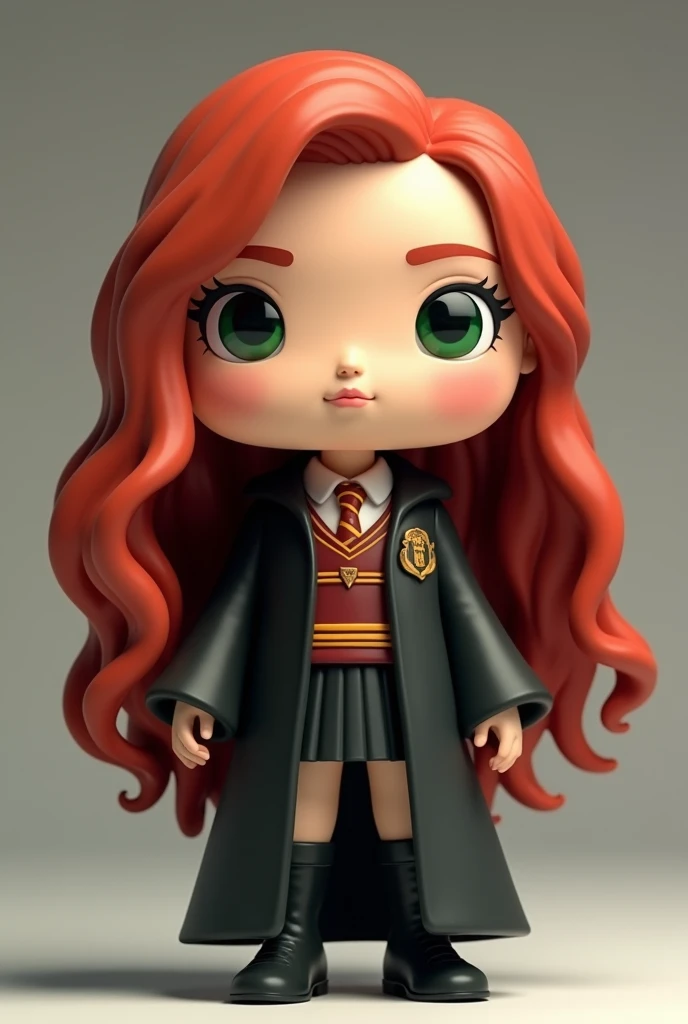 Funkopop jean grey green eyes ruby hair, wear student hogwart black outfit short black skirt long hair, cute, look closer