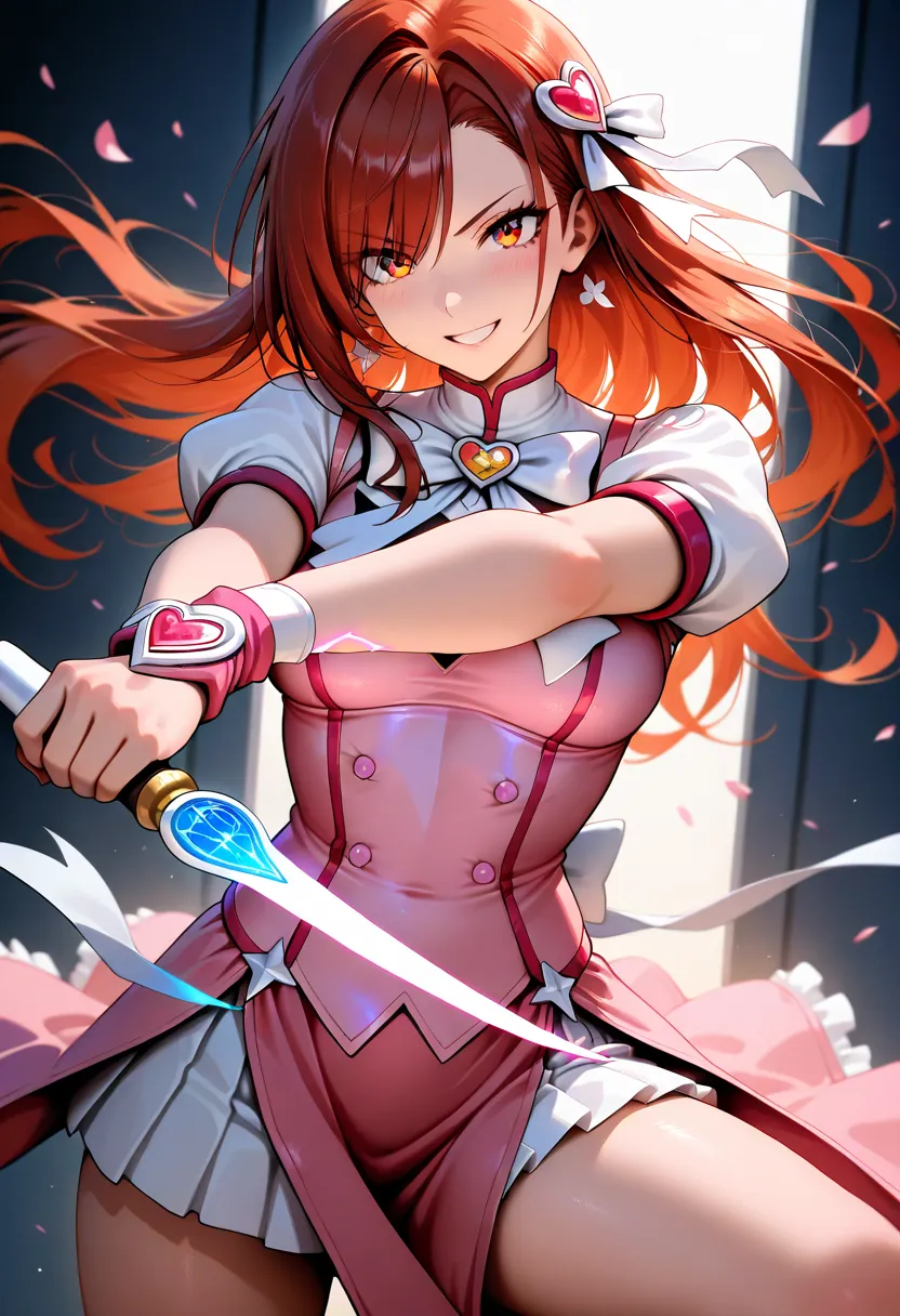 masterpiece, best quality, very aesthetic,dramatic lighting,1girl, solo, magical_girl, smile, dynamic_pose, long magic wand