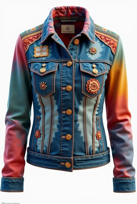 Develop design on ladies  denim jacket.
front and back part will be appeared. 
11. Apply tie-dye effects for a vibrant, bohemian look.


12. Add a monogram or brand logo on the chest pocket.


13. Use a printed fabric for the inner collar for a hidden pop ...