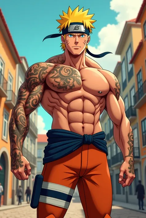 Make Naruto bodybuilder , very muscular in Lisbon,portugal 