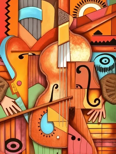 Cubisme abstrait guitare, mains, orchestre, musuque.Tableau, Abstrait, Expressionnisme Abstrait, Artistique, 