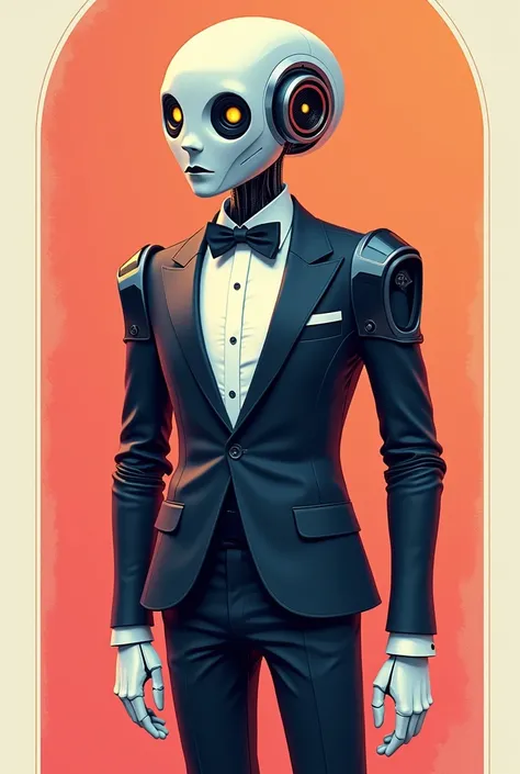 I want you to make an illustration of a pop robot dressed as a butler