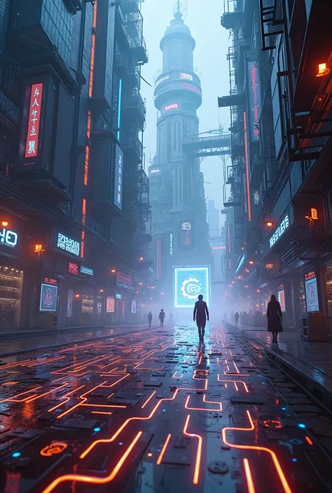 singularity,a technological singularity,artificial intelligence,futuristic sci-fi scene,hyper-advanced technology,abstract digital art,glowing neon lights,cyberpunk city landscape,towering skyscrapers,floating holographic displays,intricate circuit pattern...