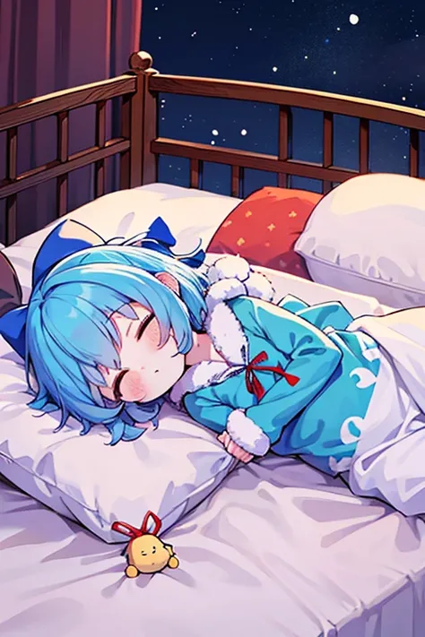 Cirnos Group (Touhou) On a cold, snowy winter night, Cirno and her friends are sleeping in a cute bed surrounded by cute stuffed animals in a cute room filled with lots of cute stuffed horses.