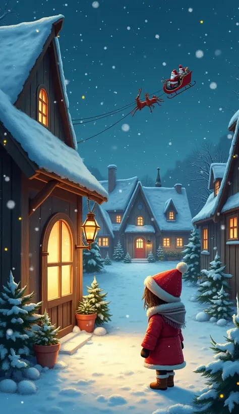 It was Christmas night, and snow was falling in the village. Riya, who lived in a small village, was excited that Santa would give her gifts.