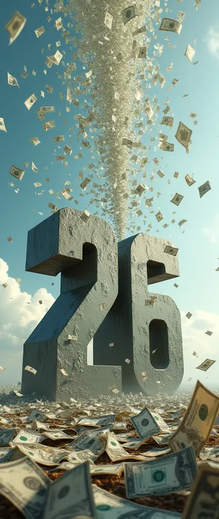 Giant number 26 with money falling from the sky