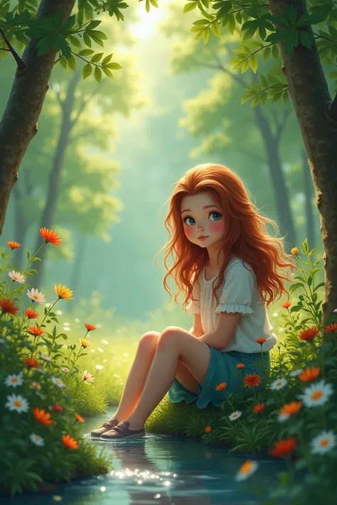 A girl sitting in a nature