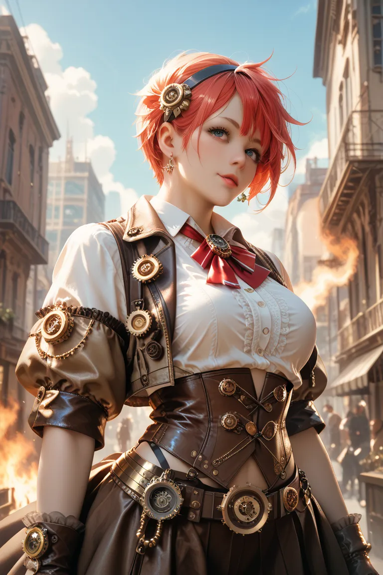 steampunk city on fire