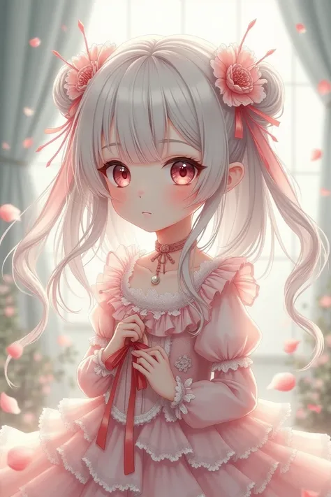  anime girl loli white hair, dress up 