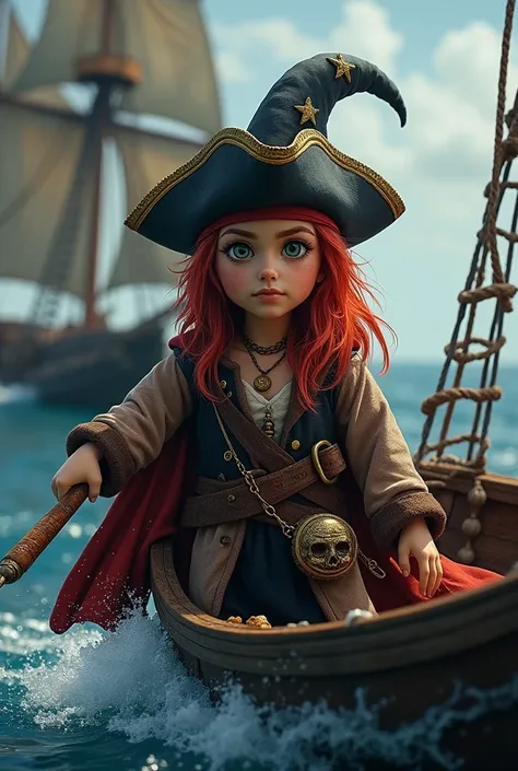 Fais moi un squelette de sorcière pirate complètement fou sur un bateau qui flotte. Il pleut mais il fait pas trop moche. Il a une baguette magique et jette des sorts dans tous les sens. Il cri aussi fort quil peu. Il fait 2 mètres 50