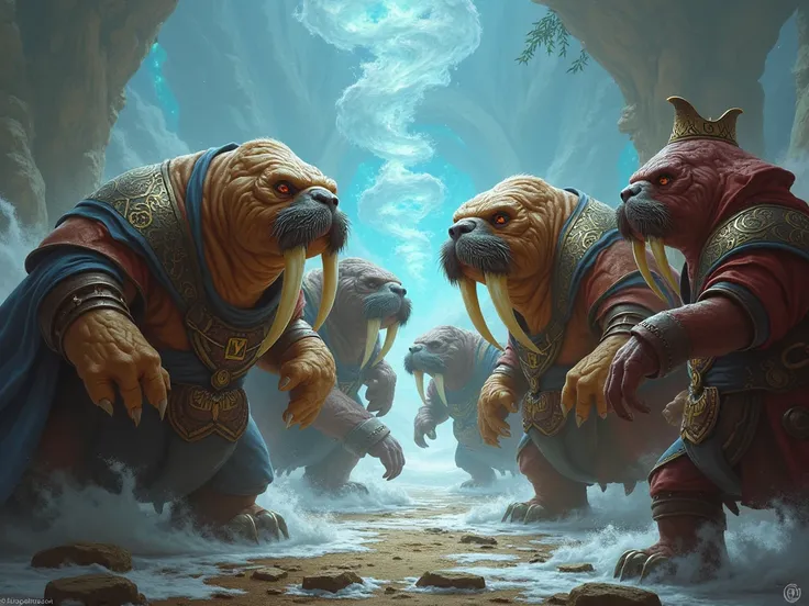 Walrus people，fight，clothing，Fantasy， Magic: The Gathering Style