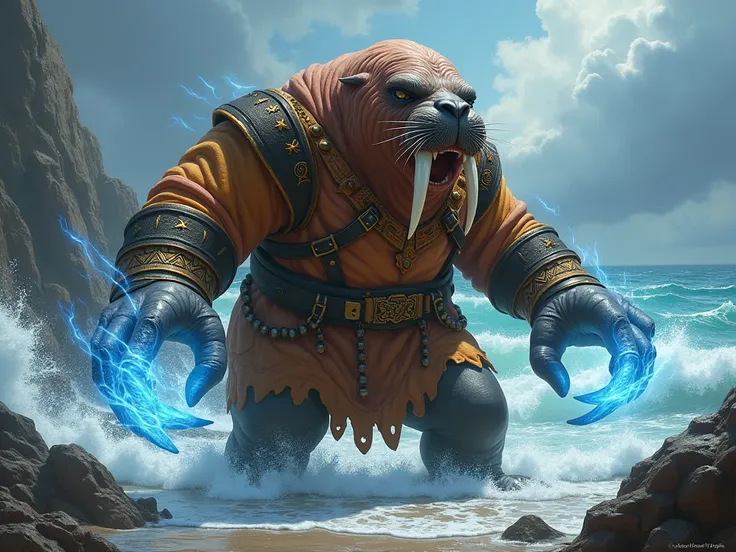 angry walrus，clothing，seaside，Fantasy， Magic: The Gathering Style