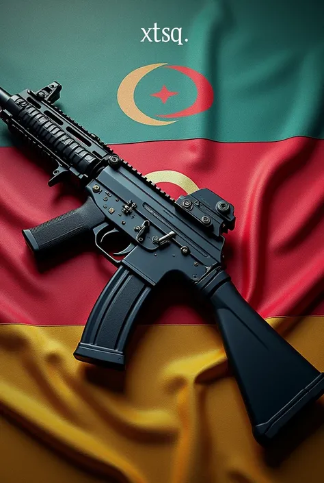 Let there be an image of the flag of Azerbaijan🇦🇿🇦🇿🇦🇿 on one special purpose drag branjlet. Have an ak-74 gun in black at hand. have an Armenian flag 🇦🇲🇦🇲under your feet. You wrote XTQ above the form.