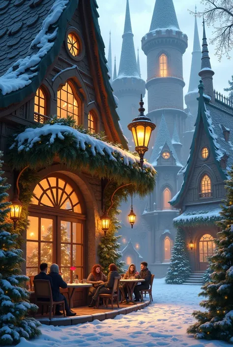 Cafe with Fantasy Kingdom architecture style decorated with christmas decoration