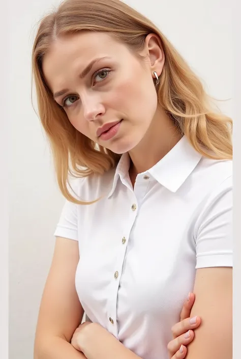  there is a woman wearing a white polo shirt and a white polo shirt, wearing polo shirt,  wearing white polo shirt ,  dressed in a white polo shirt , Wearing a white polo shirt,  dressed with white polo shirt , Aleksandra Waliszewska, in white,  wearing a ...