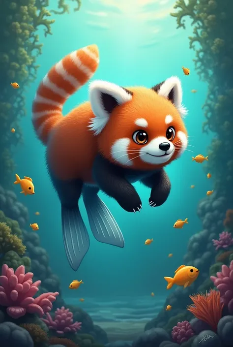 An animal half red panda half dolphin