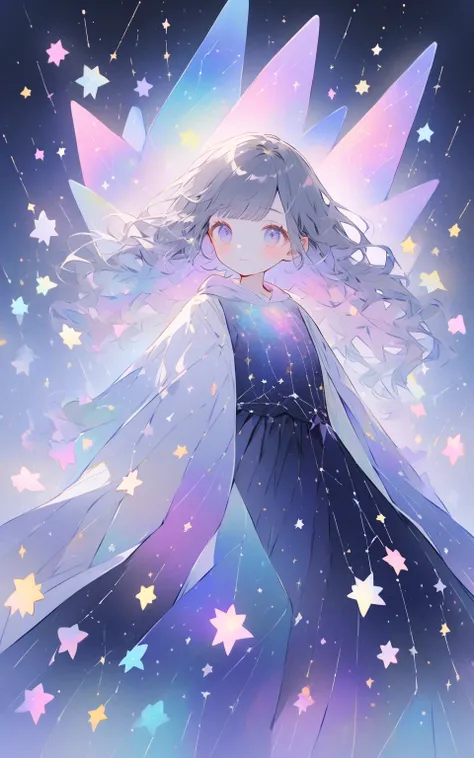 流れる星座の船
A pastel girl on a glowing ship made of constellations, sailing through the night sky. Her dress blends with the cosmic hues, and her hair sparkles with tiny stars. Around her, glowing celestial animals guide the way.