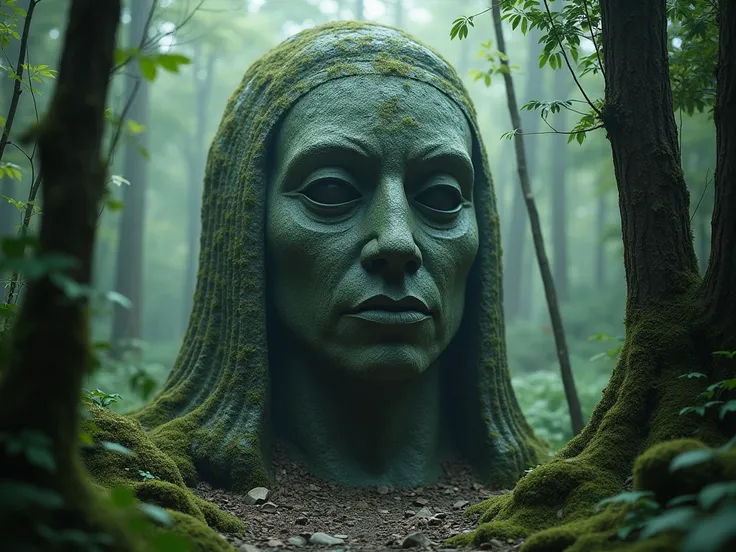 there is a stone statue in the middle of a forest, stone eyes, oxaguian 3d epic, still from the movie tomb raider, by Simon de Vlieger, ancient sacred architecture, monstrous mask, anamorphic widescreen, photorealistic-n 9, neoandean architecture, ps 2 gra...