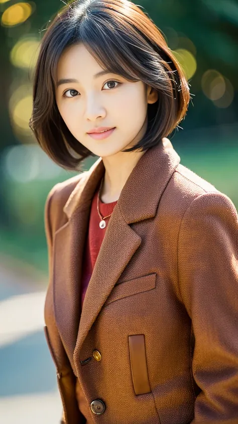 arafed asian woman with short hair and a brown blazer, young adorable korean face, portrait of female korean idol, beautiful young korean woman, cute korean actress, with short hair, female actress from korea, gorgeous young korean woman, cute wan asian fa...