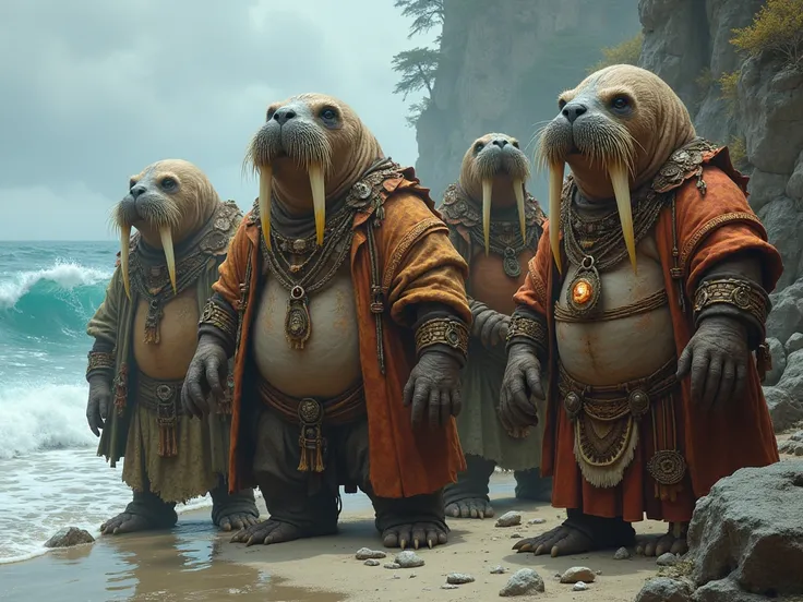 Walrus people，Singled out，clothing，seaside，Fantasy， Magic: The Gathering Style