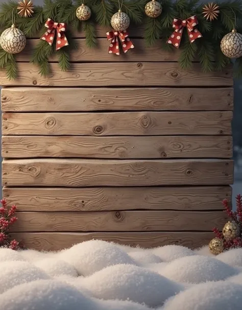 wooden wall with some decorations on the top, with snow