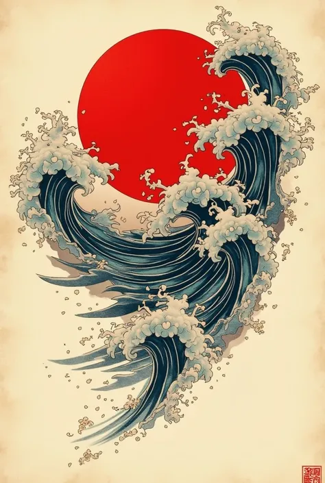 Japanese tattoo, water with red circle