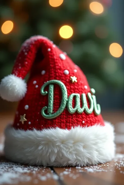 Christmas hat with the name Davi written on it
