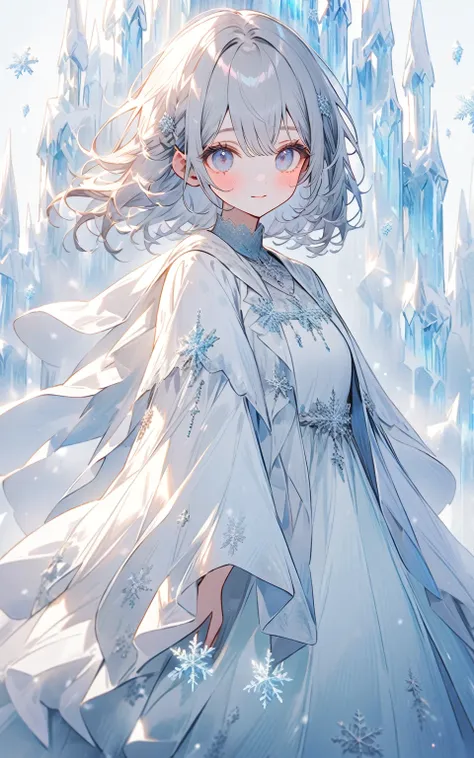 雪のクリスタルキャッスル
A pastel girl standing in front of a glowing ice castle. Her dress is soft and layered like frost, and her hair is adorned with tiny, shimmering snowflakes. Around her, glowing icicles and snow particles create a serene, wintry wonderland.