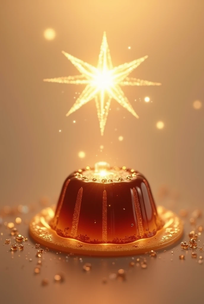 Make an image with a star, a coffee jelly and a very light brown background with the words stellar coffee gel