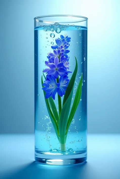 Aquatic plant Hyacinth blue colored water that is inside a transparent glass container and with its water