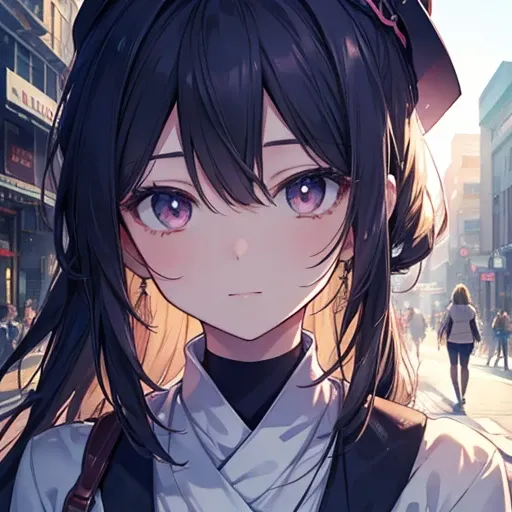 (  best quality :0.8),, (  best quality :0.8),  Perfect Anime Illustration,  Extreme Closeup Portrait、Beautiful woman walking in the city