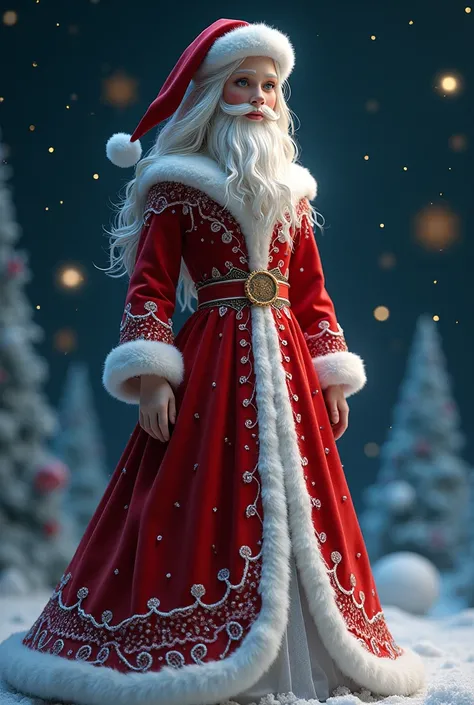 The model wears Santa Claus costume with crystal laces and starry night
Accompanied by fantasy fairy tales in 3D